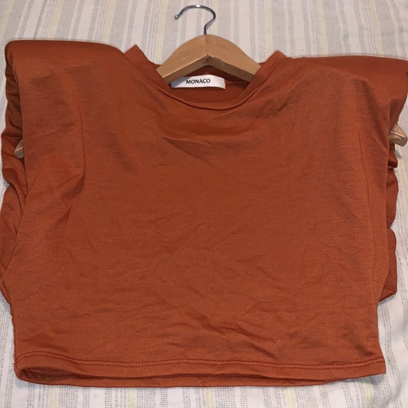 Womens MONACO cropped shoulder padded T-Shirt - Picture 2 of 8